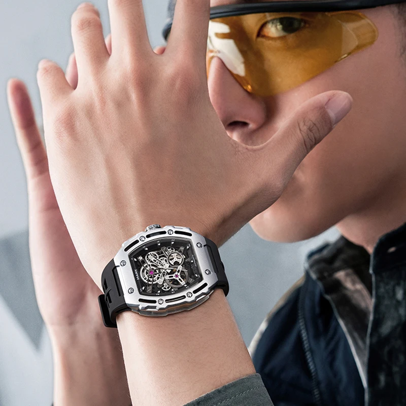 Fairwhale Marca di Lusso Moda Uomo Originale Tourbillon Automatico Orologio Uomo Sport Tonneau Scheletro Orologi Da Polso Meccanici Reloj