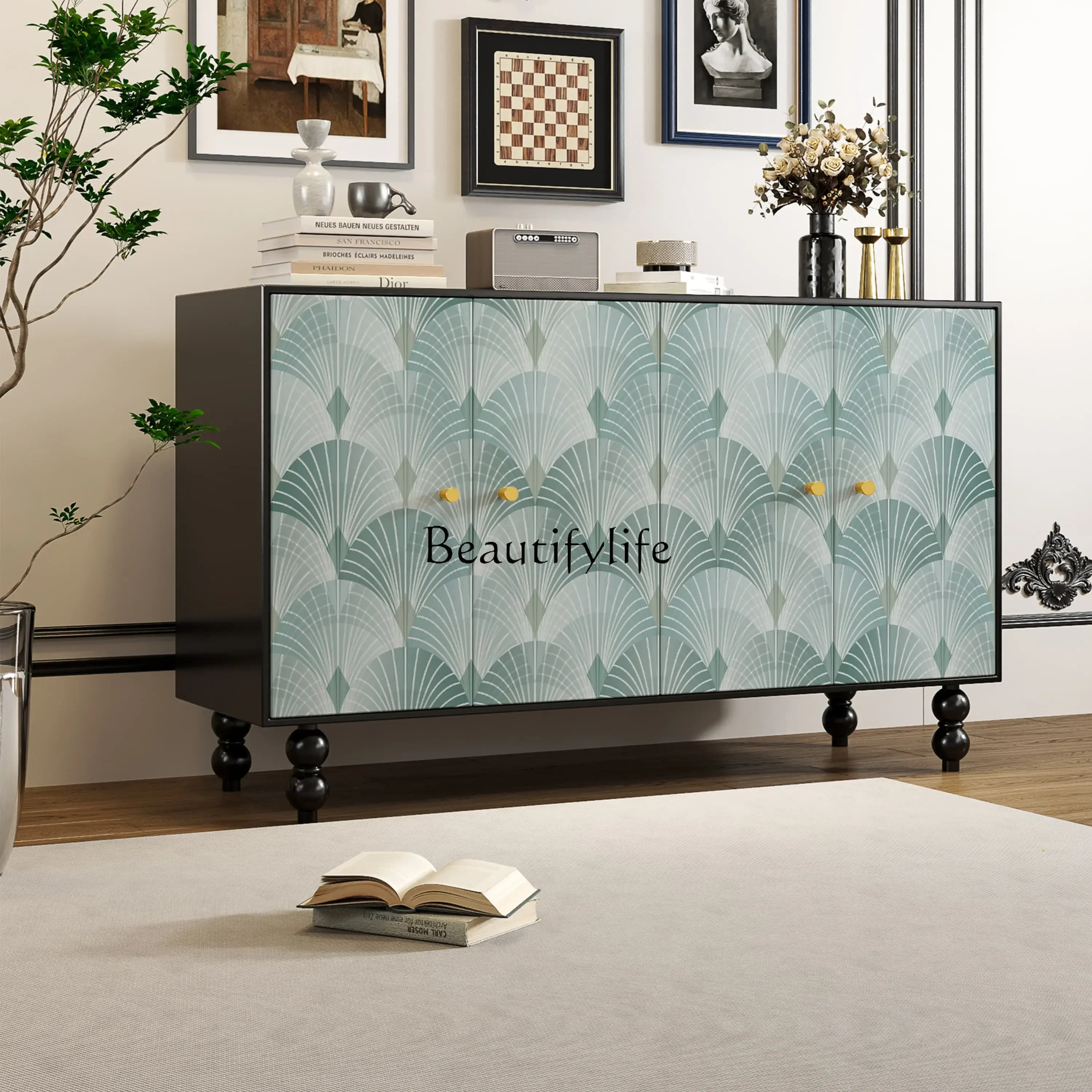 

ls 18Pure solid wood French painting art solid wood porch cabinet living room side cabinet