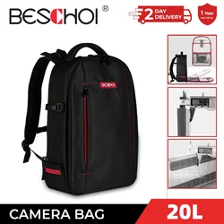 BESCHOI Camera Backpack 20L Travel Photographer Camera Bag for Sony Canon DSLR/SLR Camera Lens Case 14