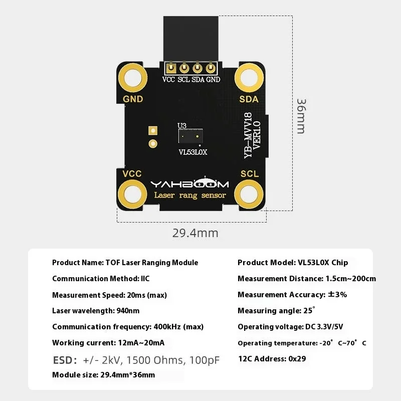 TOF Laser Distance Sensor VL53L0X Module for Raspberry Pi STM32 IR Proximity Ranging