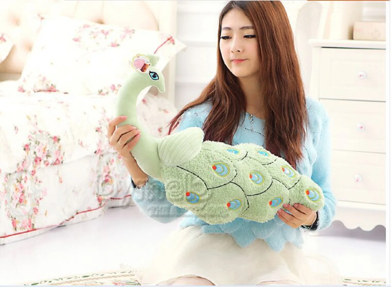 

new creative plush peacock toy lovely beautiful green peacock pillow doll gift about 60cm