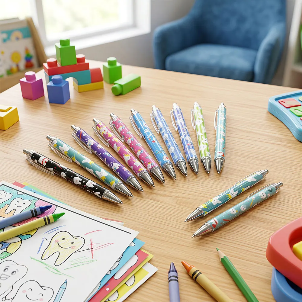 6pcs Funny Cartoon Ballpoint Pens Cute Tooth Theme Pattern Kids Children Ballpoint Pen Stationery Dentistry Accessories Gifts