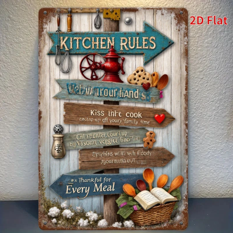 Vintage Metall-Blechschild Küchenregeln Retro Holz-Wegweiser Wanddekoration Bauernhaus Küche Heim-Kunstposter