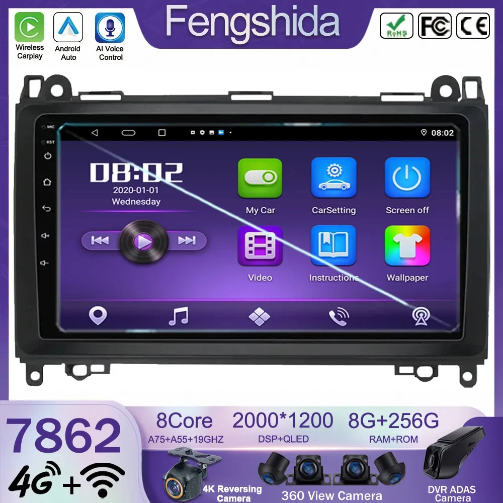 Android Radio For Mercedes Benz B200 Sprinter W906 W639 AB Class W169 W245 Viano Vito Car stereo Multimedia Player Carplay Auto