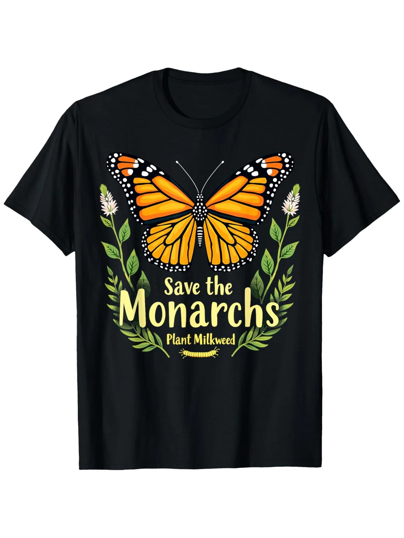 تي شيرت Save the Monarch Butterfly، Gro Some Milkweed، تي شيرت ممتع على شكل فراشة، تي شيرت كاجوال من القطن للجنسين برقبة دائرية وأكمام قصيرة للاستخدام الخارجي