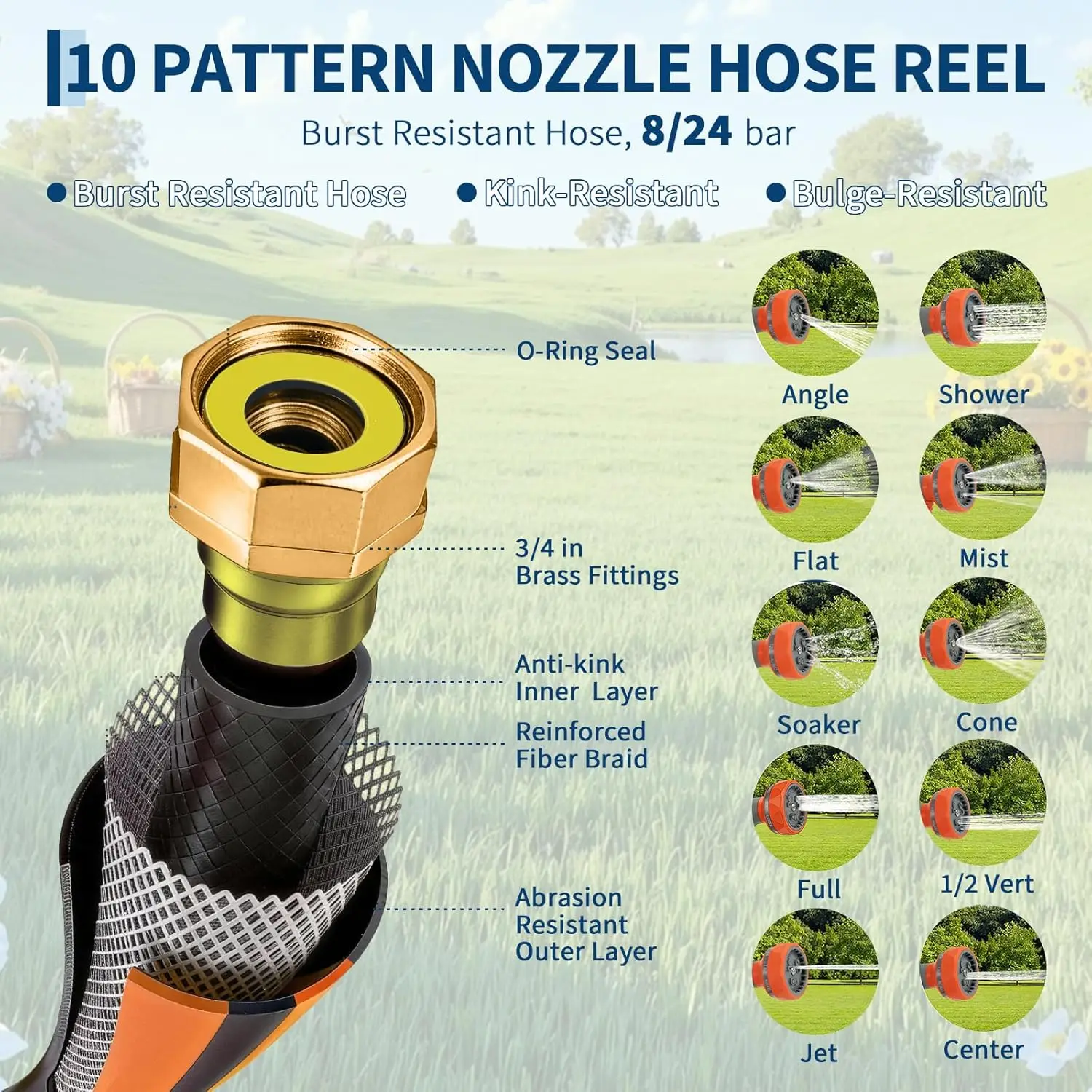 65FT/100FT Retractable Garden Hose Reel, 1/2