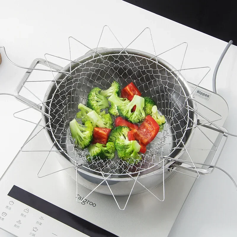 Multifunction Foldable Steam Rinse Strain Fry French Chef Basket Drainer Magic Basket Mesh Basket Strainer Net Kitchen Gadgets