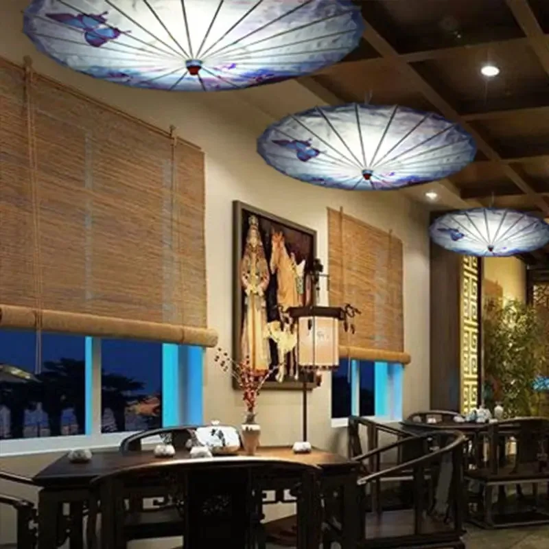 Diameter 80cm Umbrella chandelier oil paper lamp creative restaurant hot pot hotel lantern light home decor art lustres Chinese