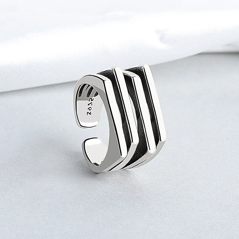PANJBJ 925 Sterling Silber Multilayer Unregelmäßige Geometrische Ring für Frauen Einfache Charme Retro Schmuck Geschenk Dropshipping – Detail 11