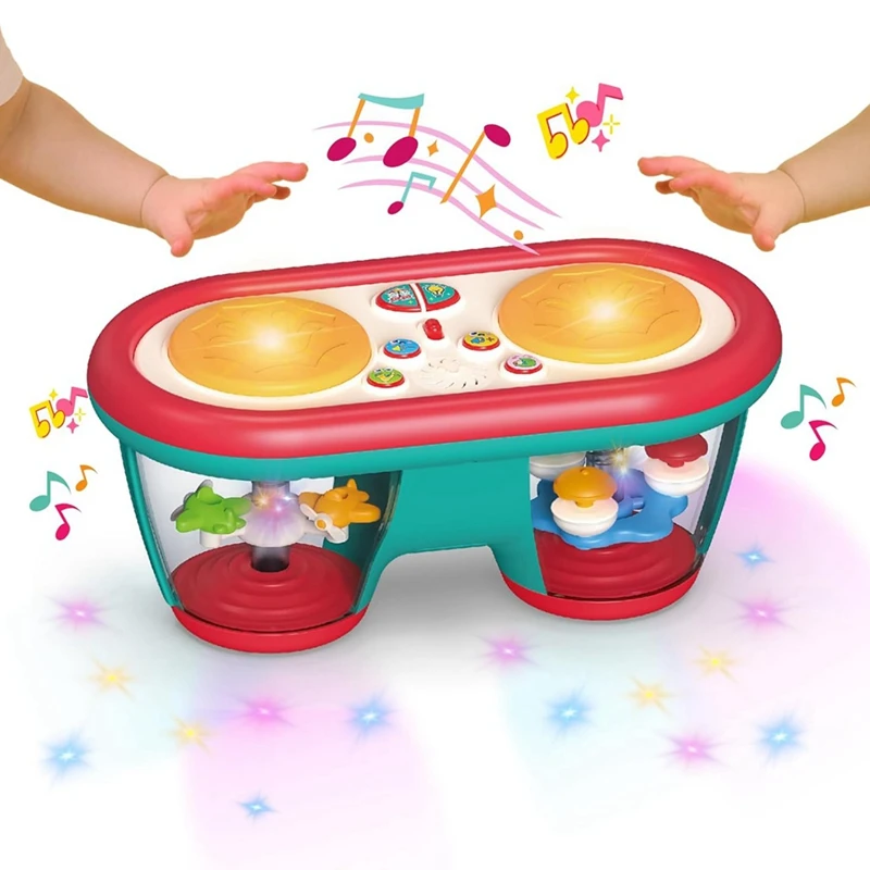 Brinquedo de tambor musical plástico para crianças, mudança de cores, luz noturna, projetor com música, bebê, vermelho, verde, 1 pc