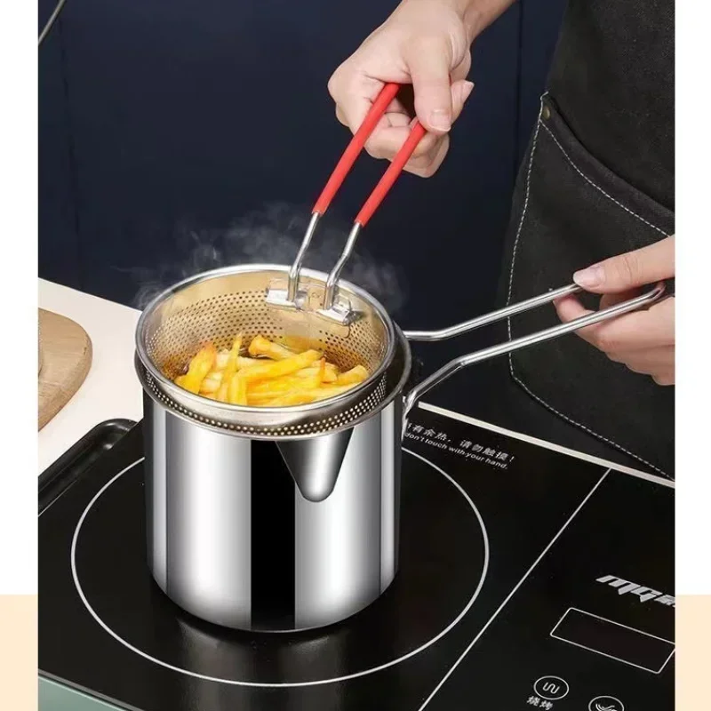 Stainless Steel Deep Frying Pot French Fries Fryer with Strainer Fried Chicken Pan Kitchen Cooking Tool