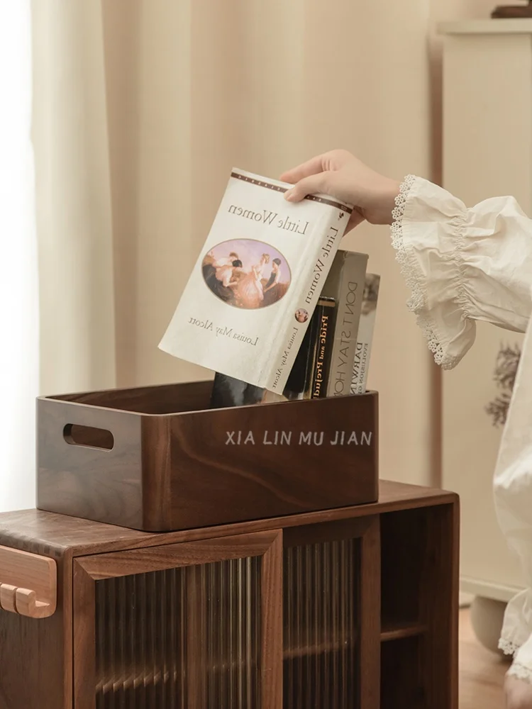 

able Bla Walnut Wood Book Storage Box Narrow Sle Calliaphy Supplies Desktop Organizer Document Basket Rectangular