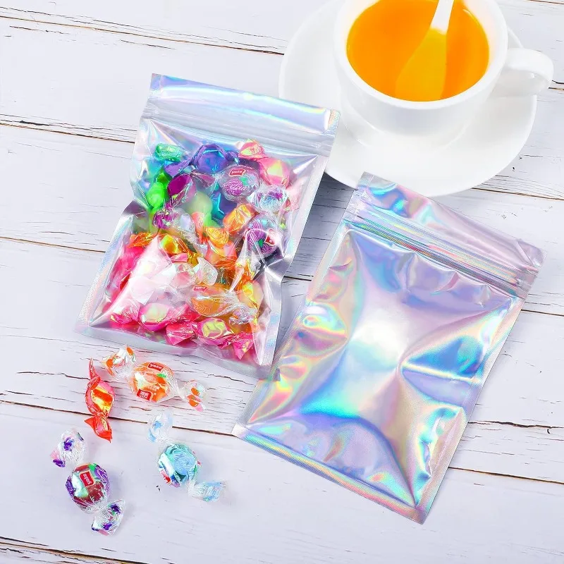 60/10PCS Transparent Laser Plastic Bag Resealable Sealing Pouches For Jewelry Necklace Organizer Gifts Packaging Bags Wholesale