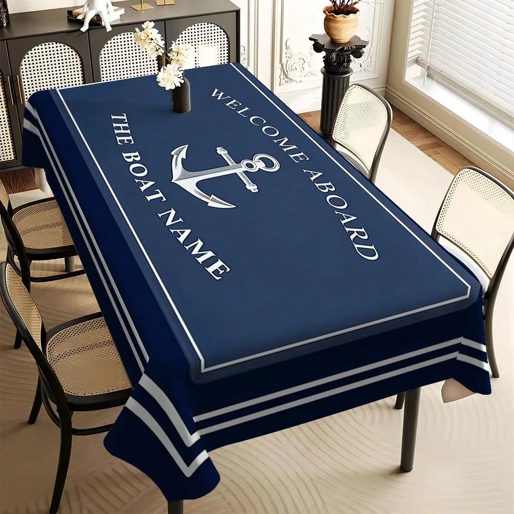 JIT-1PC Dark Blue Minimalist Nautical Pattern Simple European Style Pattern Tablecloth Square Tableclothzyc