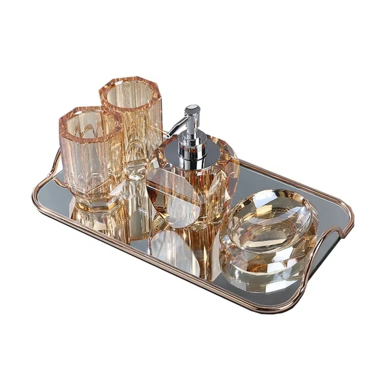 

Wholesale Luxury five-piece Glass Crystal Bathroom Accessories Set With Tray