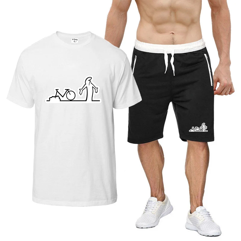 Funny La Linea Bike Amazing Print 2025 Summer Men's New Eight-color Short-sleeved Set T-shirt+ Sports Pants Thin Suit