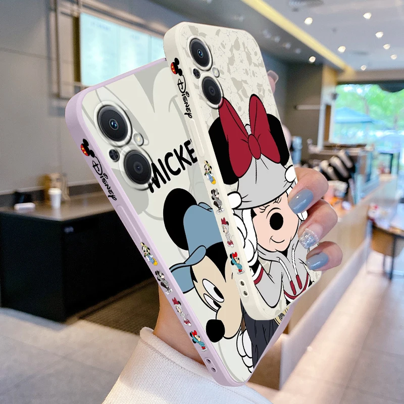 Disney Minnie Mickey Mouse Phone Case For OPPO Find X5 X3 X2 Lite Pro Neo A5 A53 A94 4G 5G Liquid Left Rope Soft Cover