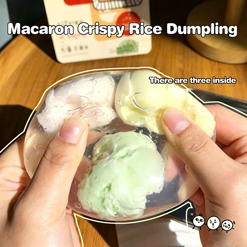ASMR Pectin Crispy Shell Tangyuan Squeeze Toy Macaron Strawberry Sesame Sensory Squish Toy Anxiety Relief Stress Reduction Gift