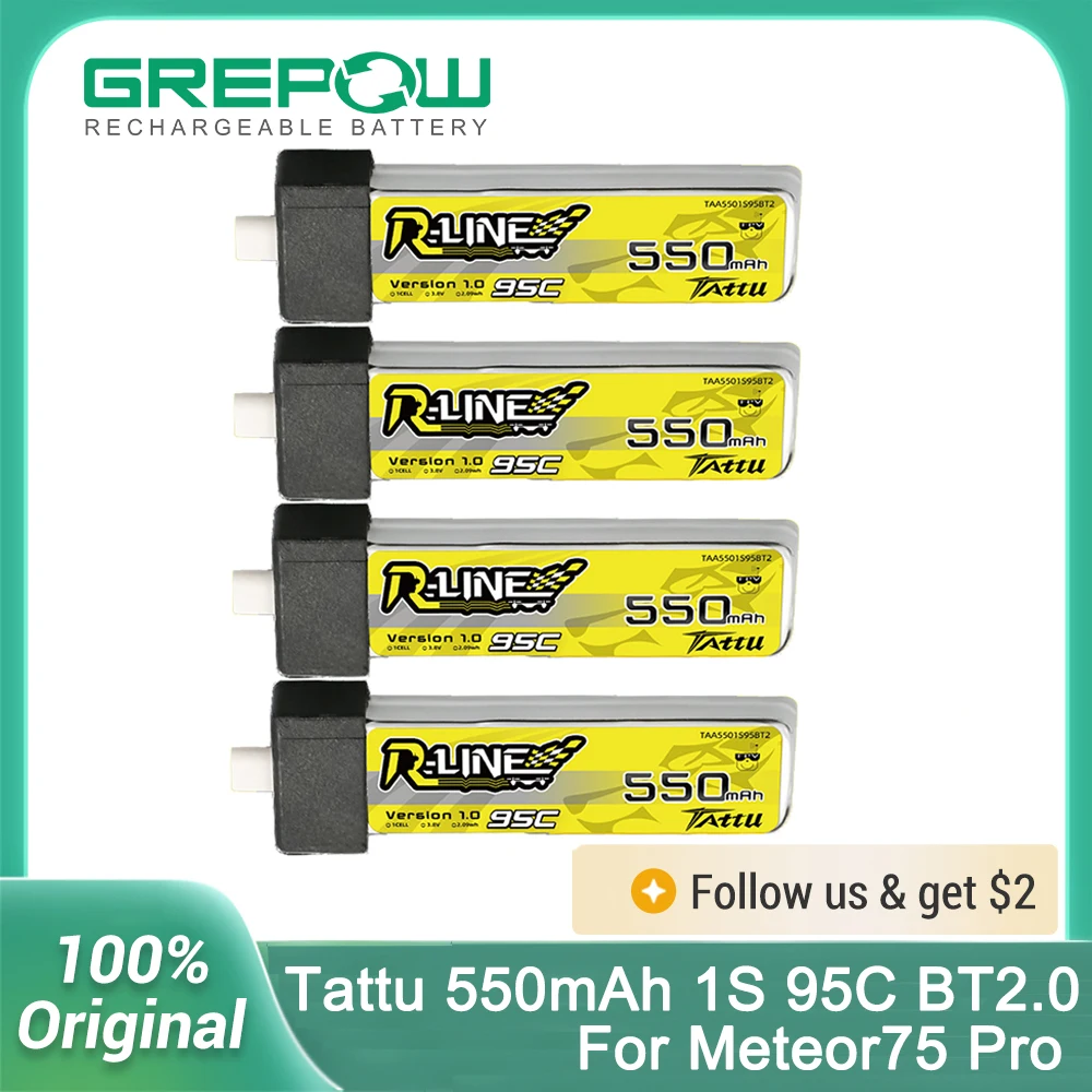 Tattu R-Line 550 mAh 1S 95C 3,8 V Lipo-Akku mit BT 2.0-Stecker für Betafpv Meteor75 Pro / Air75 / Air65