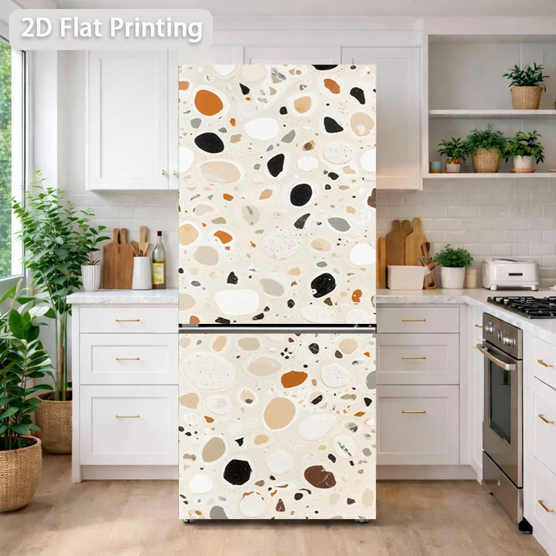 Refrigerator Sticker, Colorful Gravel Pattern on Background, Themed Design, Self-Adhesive Wall Decal Wallpaper, Suitable for