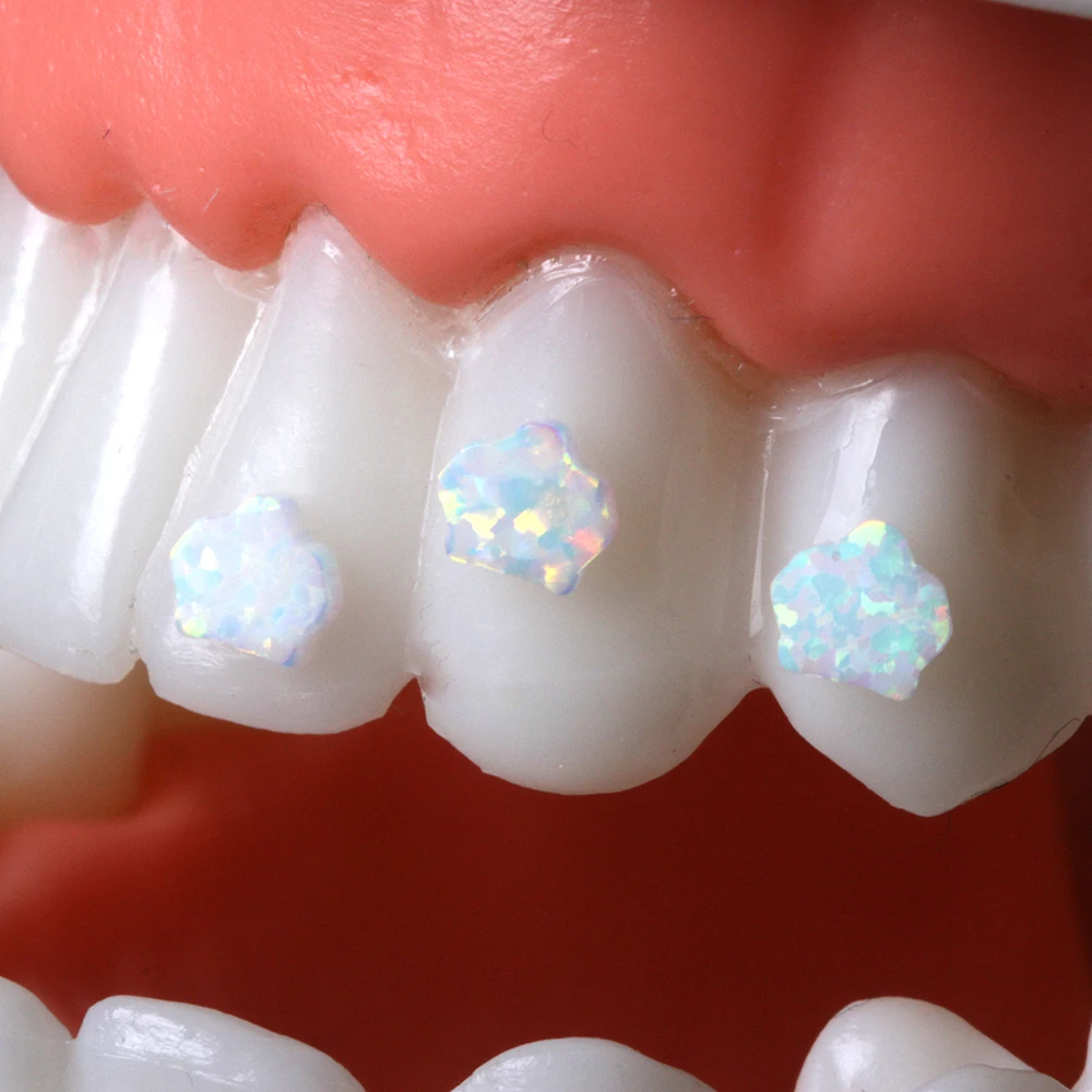 Gemas de dientes con diseño de animales, Ópalo sintético sin níquel, piedra Dental multicolor, decoración de seguridad