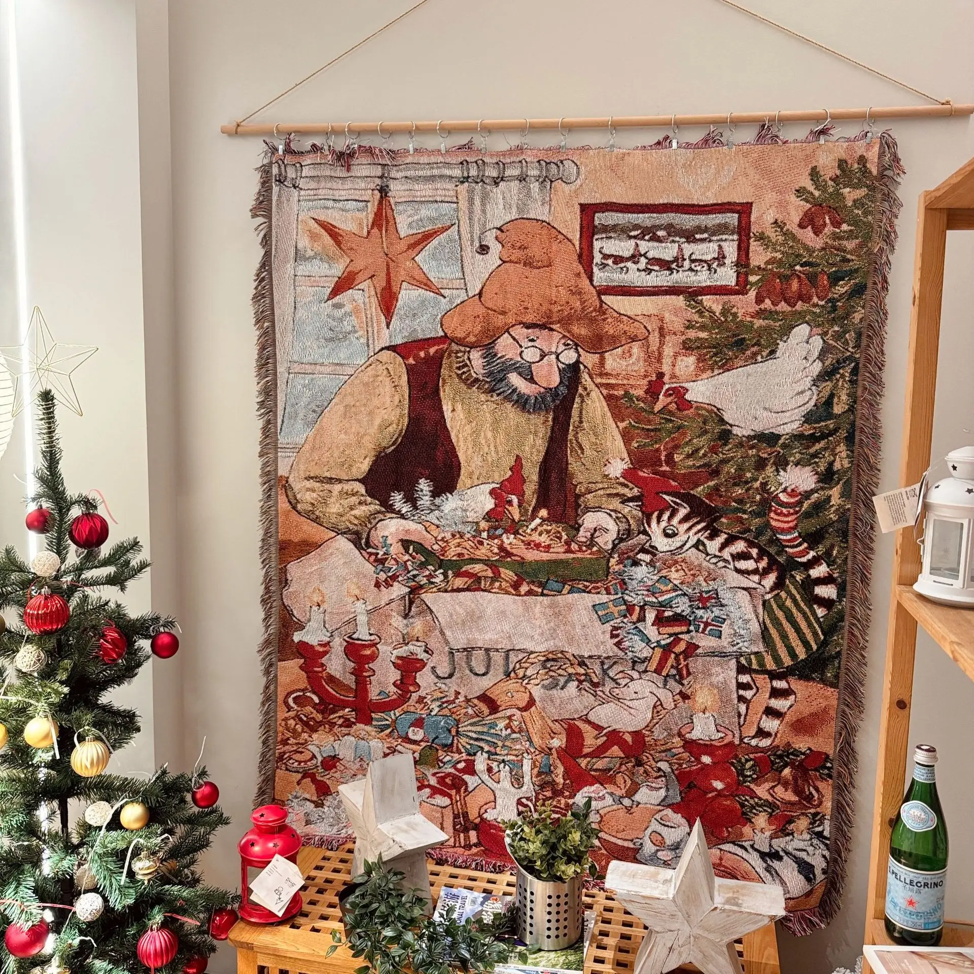 Cotton Thread Throw Blanket Christmas Living Room Retro Village Sofa Blankets for Sofa Bedspread Winter Knitted New Years Gifts