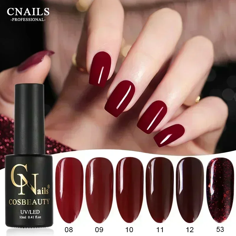 

Nail Gel Polish Wine Red Color Base Coat Glitter Soak Off Varnish Lacquer UV LED Nail Gel 10ML Semi Permanent Nail Art Dark Red