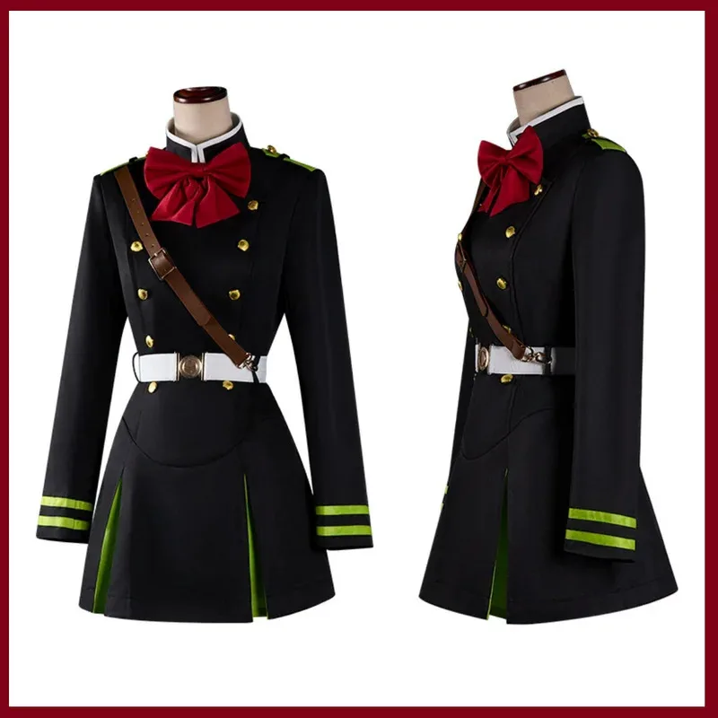 アニメ終わりのセラフミツバ三番コスプレ衣装黒軍服ドレスベルト女性のセクシーなカーニバルクリスマススーツ vl;6