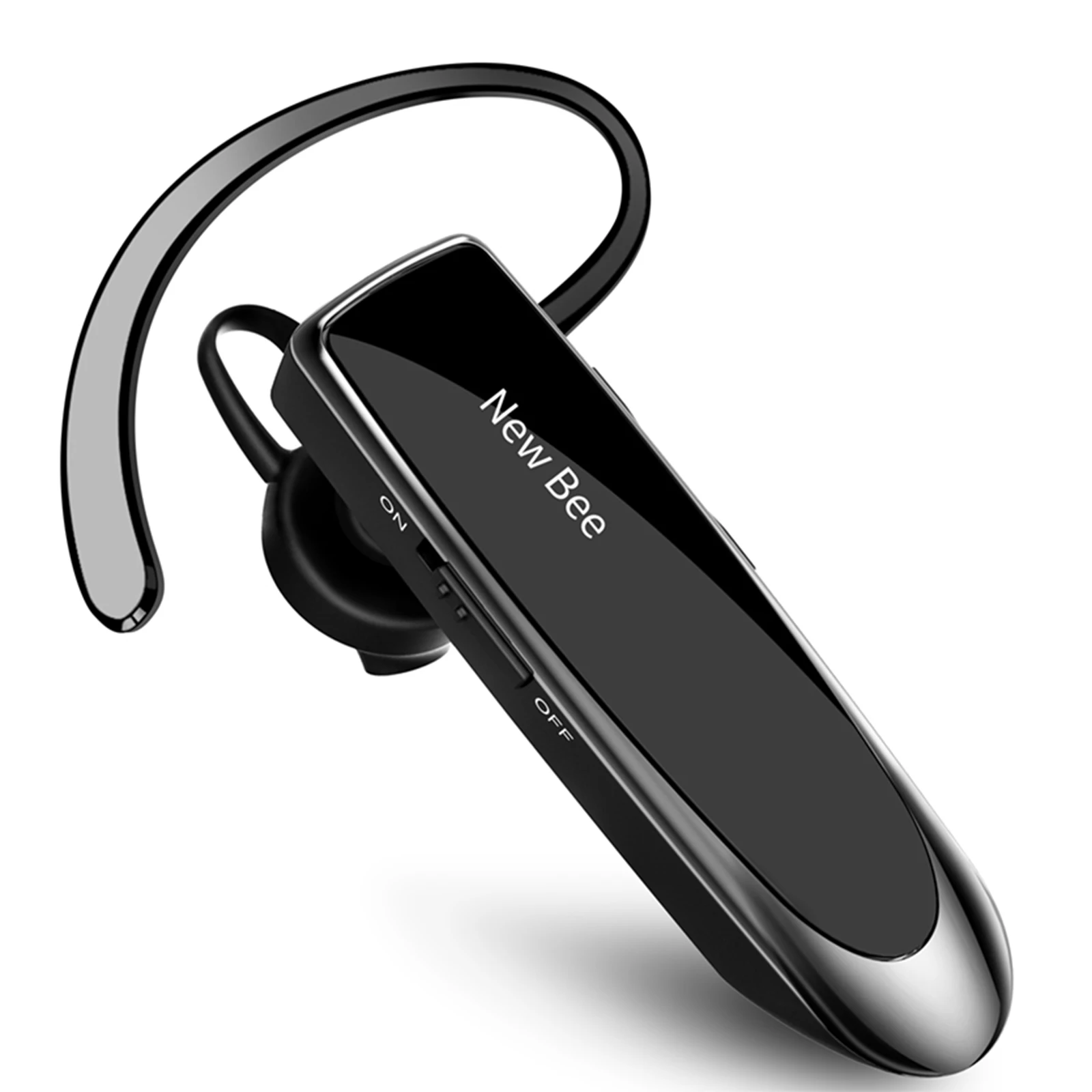 NEWBEE Einzelner kabelloser Bluetooth-Headset-Kopfhörer mit Geräuschunterdrückung, Mikrofon, Sportkopfhörer, Freisprech-Ohrhörer, 24-Stunden-Fahren, Büro