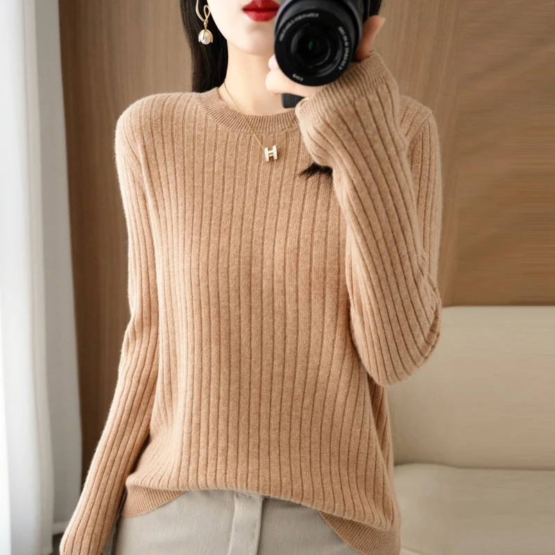 2026 Damen-Pullover Herbst Winter Langarm-Pullovers mit O-Ausschnitt, gestreift, warm, koreanische Mode, als Unterhemd tragbar, lockerer Jumper – Detail 17
