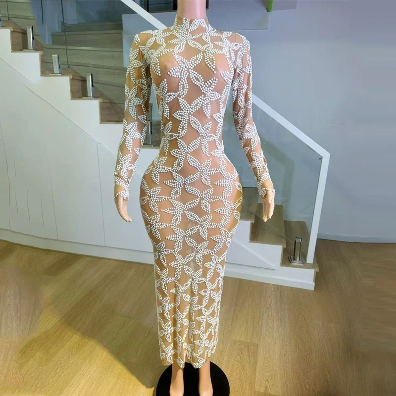 Vestido de cumpleaños con perlas, traje de fiesta, vestidos de noche, vestido de fiesta, traje de actuación de baile de Jazz, ropa de pasarela para escenario