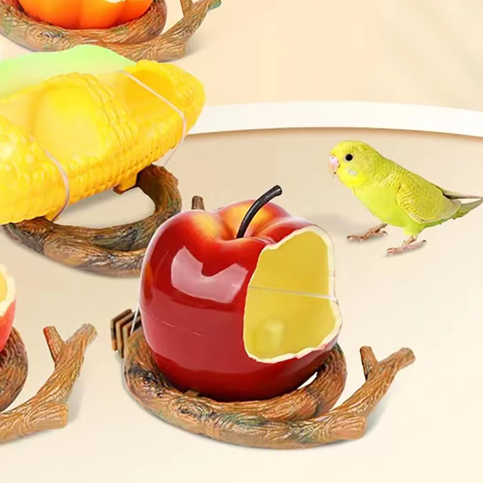 

Apple Bird Food Box Fruit and Vegetable-shaped Food Box Tiger Skin Cockatiel Bird Food Box Anti-splash Parrot Feeder