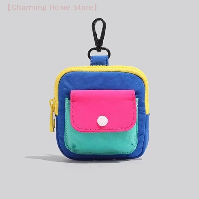 【M】Portable Durable Zipper Coin Purse Contrast Color Earphone Bag Multifunctional Wallet Keyring Bag Daily Use Decoration Gift