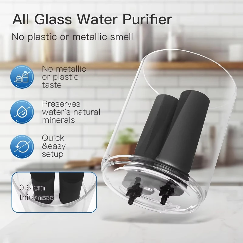 14 L Glass Gravity Water Filter Actied Carbon with Stainless Steel Cover and Base
