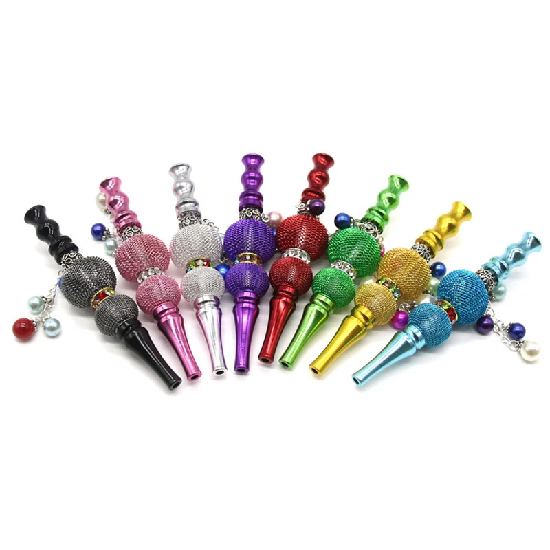 Color Mesh Ball Bling Shisha Hookah Tips Alloy Mouthpiece Blunt Holder for Women Smoking Pipe Filter