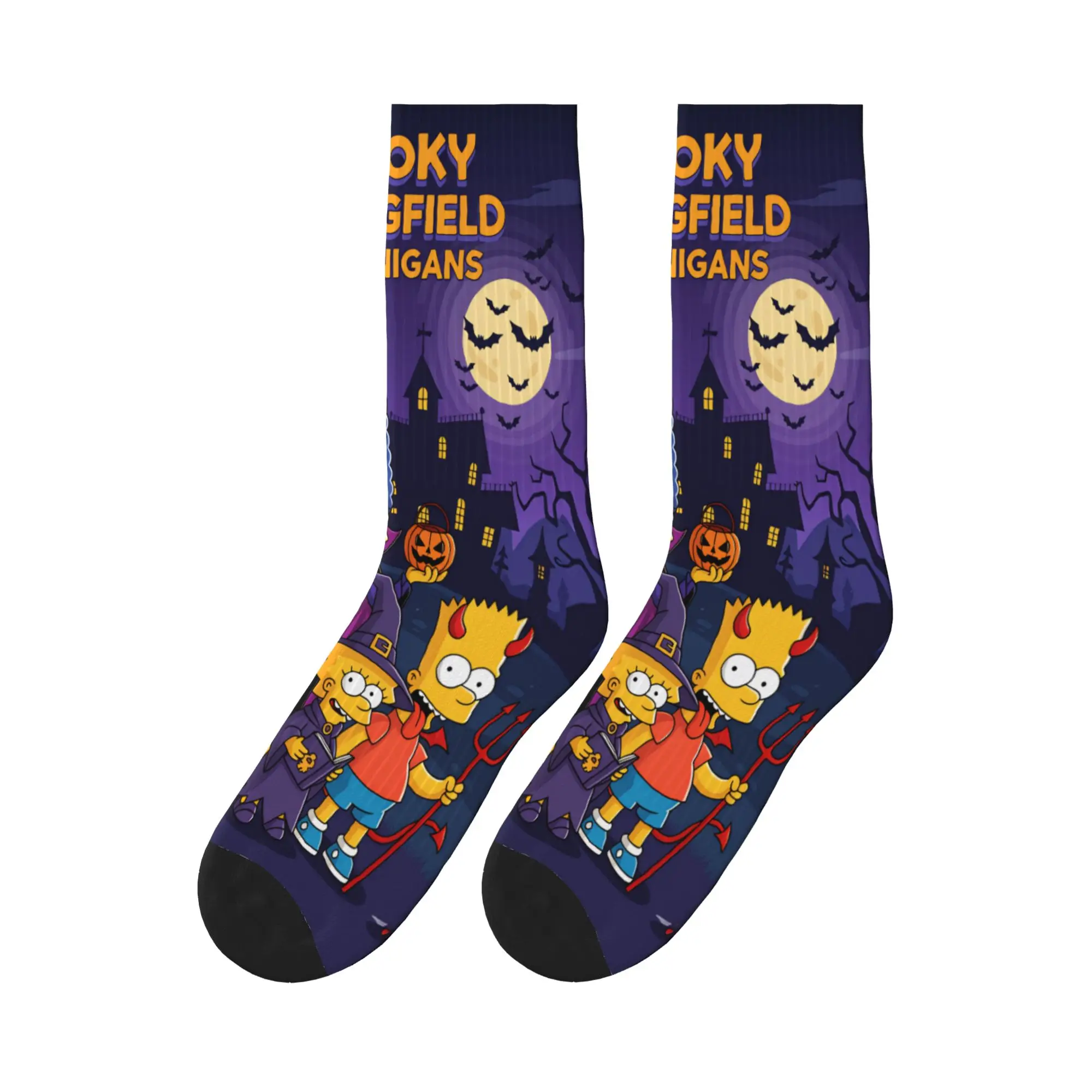 

S-Simpsons Spooky Springfield Shenanigans Halloween Stockings Pattern Gothic Socks Winter Anti Socks Men Running Sports Socks