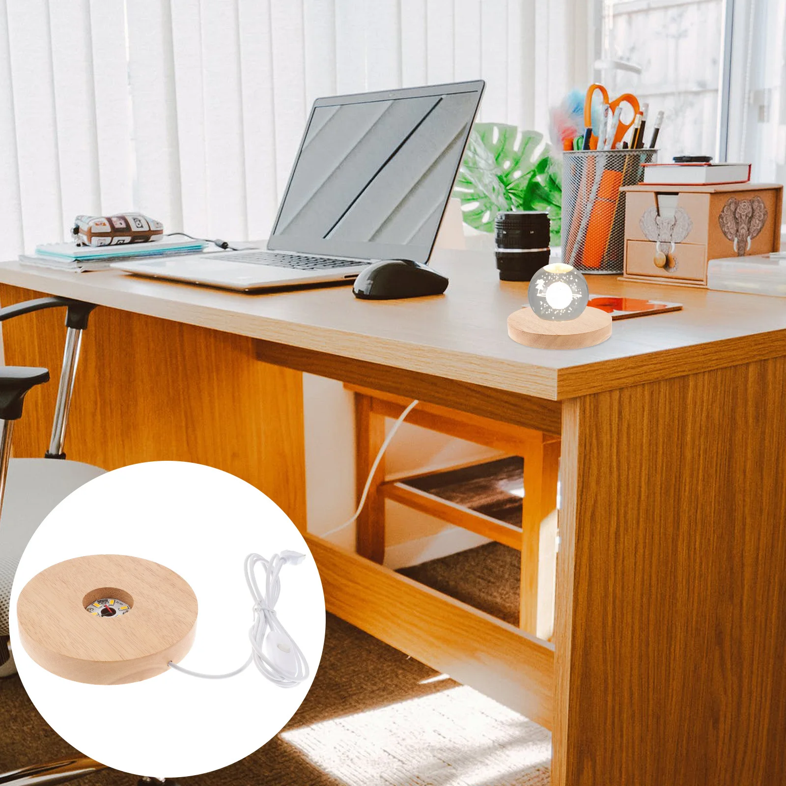 

Wood Crystal Ball Holder LED Display Base USB Charging Lighted Stand for Acrylic Glass Jewelry Resin Art LED Light Base