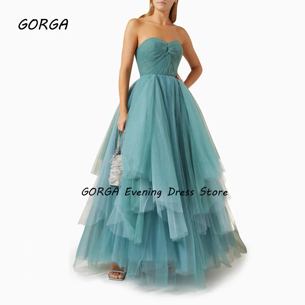 GORGA-vestido de tul escalonado con escote corazón para mujer, traje de noche Formal ajustado con Espalda descubierta, longitud hasta el suelo, 2024