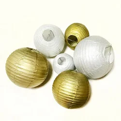 4inch-16inch Gold Silver White Wedding Paper Lantern Round Lamp Wedding Decor Glim Festival Birthday Party Home Decoration