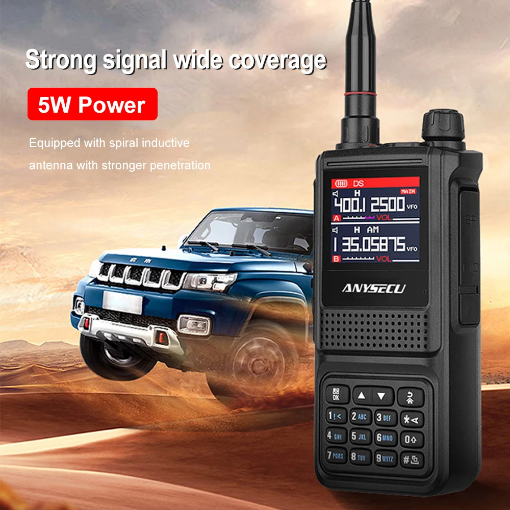 ANYSECU AC-881 5W Amateur Ham Two Way Radio 256CH Air Band Full Band 108-520MHz Scanner Police Marine Walkie Talkie