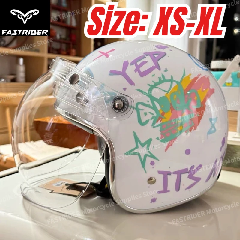 

New Retro Helmet Colorful Beige Graffiti 3C Certified Motorcycle 3/4 Helmet Unisex Four-season Riding Motorcycle Helmet