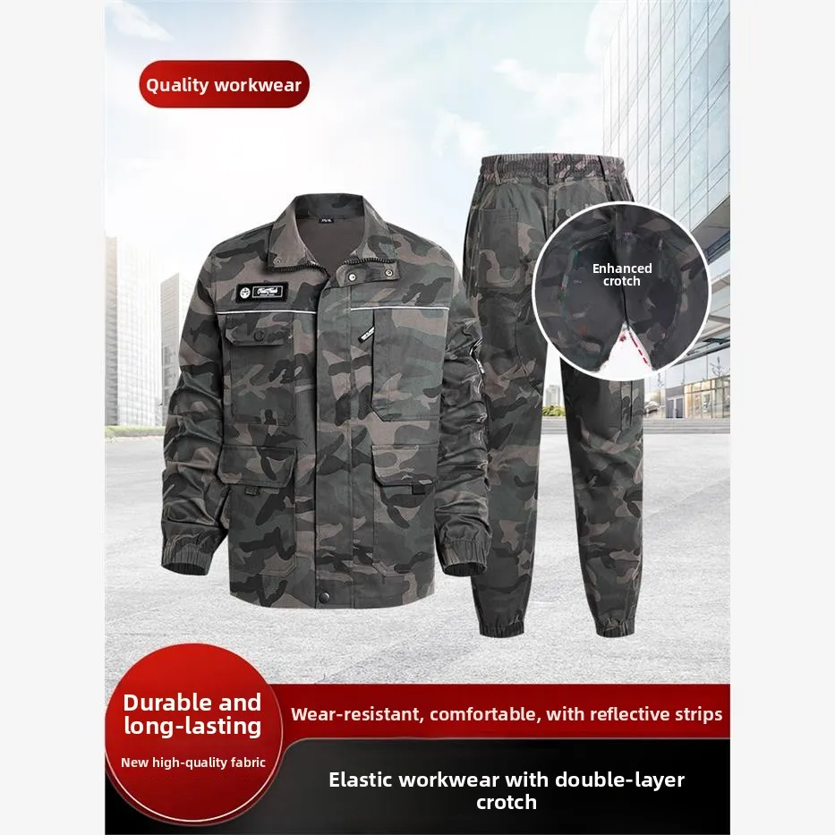 

Thiened Pure Cotton Elastic Workwear Set Men's Spring Autumn Camouflage Work orm Welding Wear Resistant Dir ...