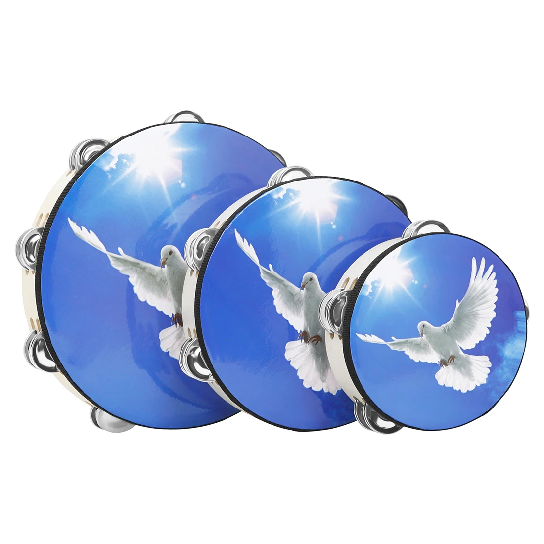 

Hand Ringdrum Set 6/8/10 Inches Blue Sky Peace Dove Double layer Hand Cranked Ringdrum Orff Instrument IRIN J153 For Kids