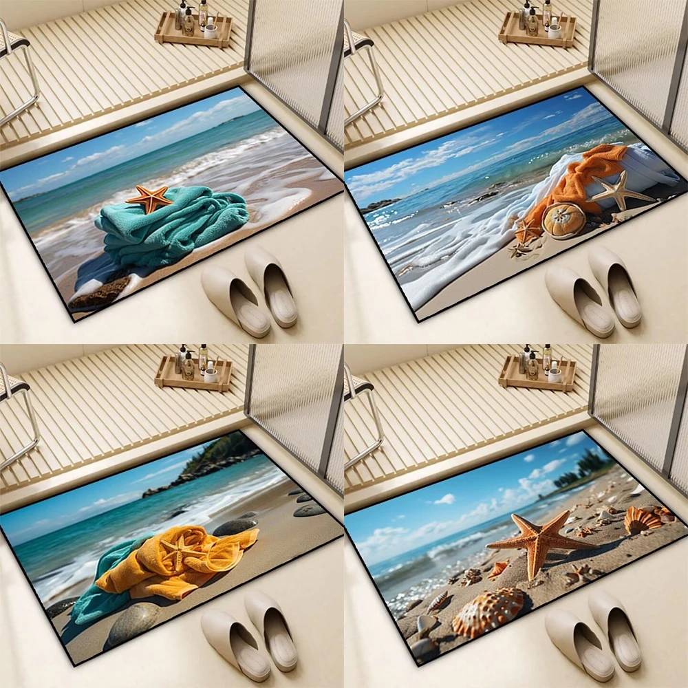 Beach Pattern Home Decor Bathroom Absorbent Floor Mat Living Room Entrance Entrance Floor Mat Bedroom Kitchen Entrance Carpet