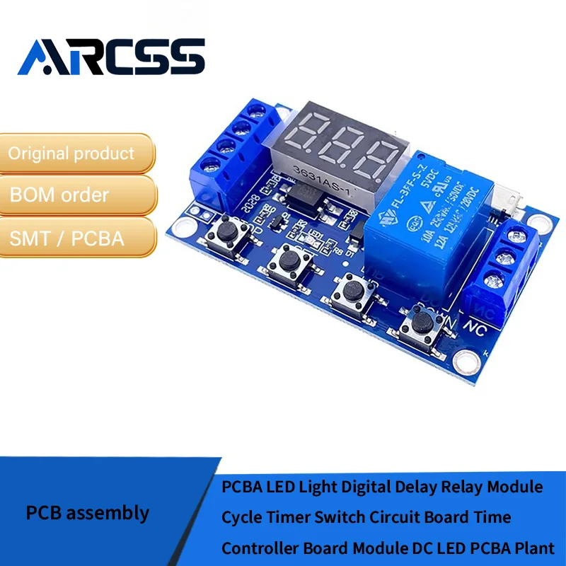 Pcba luz led módulo de relé de atraso digital ciclo temporizador interruptor placa de circuito módulo placa controlador tempo dc led pcba planta