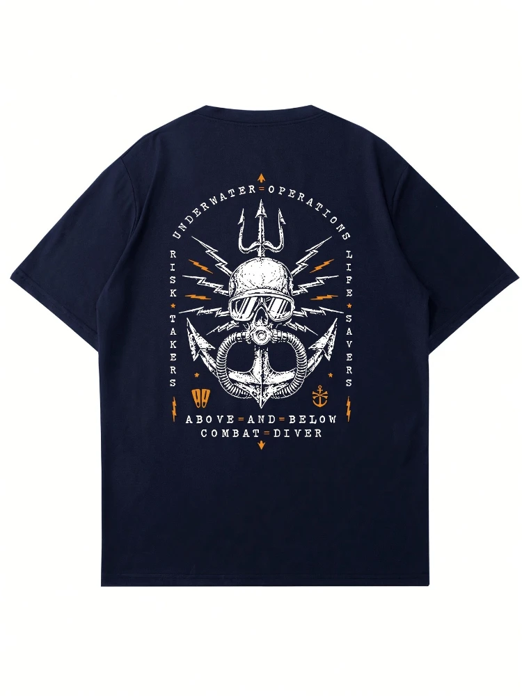 Anchor design of creative sailing ship pattern -100% cotton summer short-sleeved O-neck men's printed T-shirt.