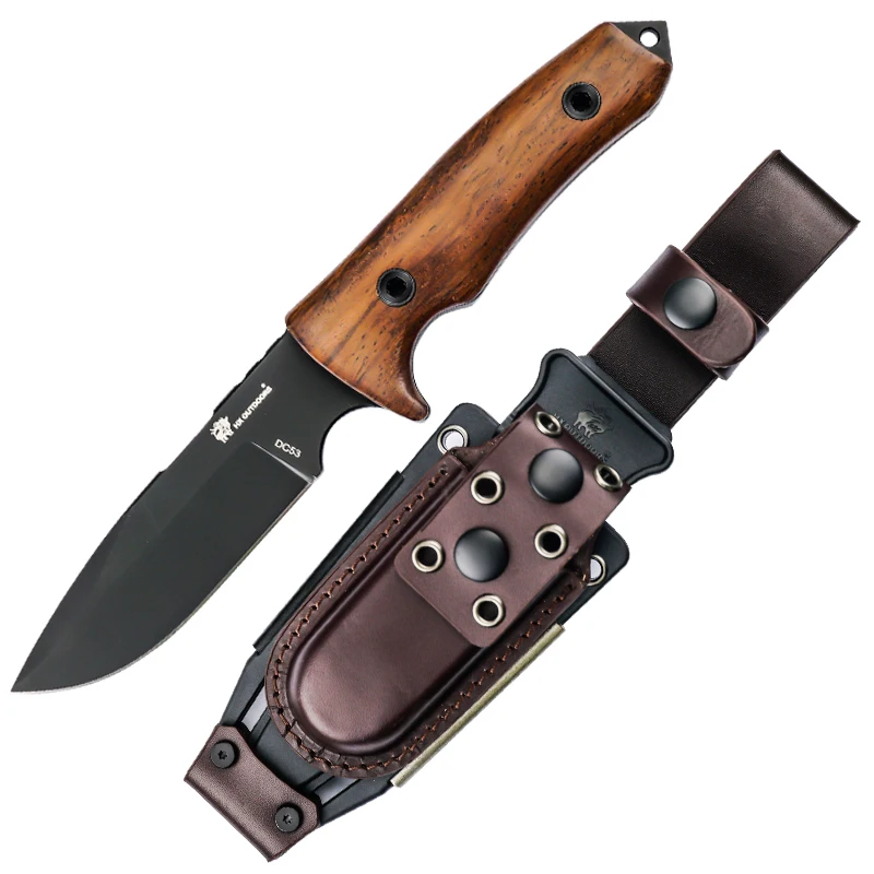 

HX Outdoor DC53 Camping knife,ultra sharp hunt knife,professional hunting knife Logging knife wooden handle ,Sheath Dropshipping