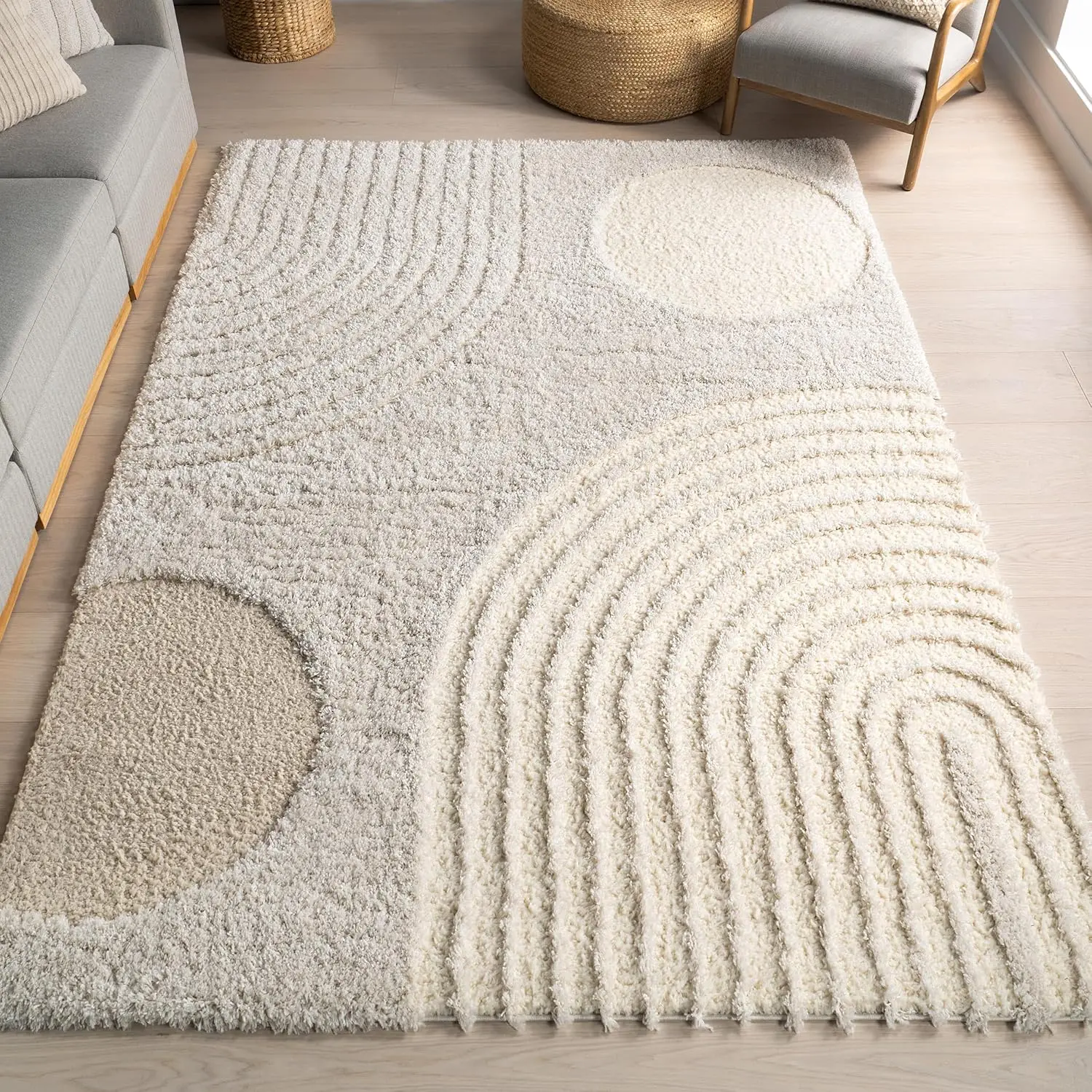 

Gloria Abstract Shag Area Rug, 5x8, Beige