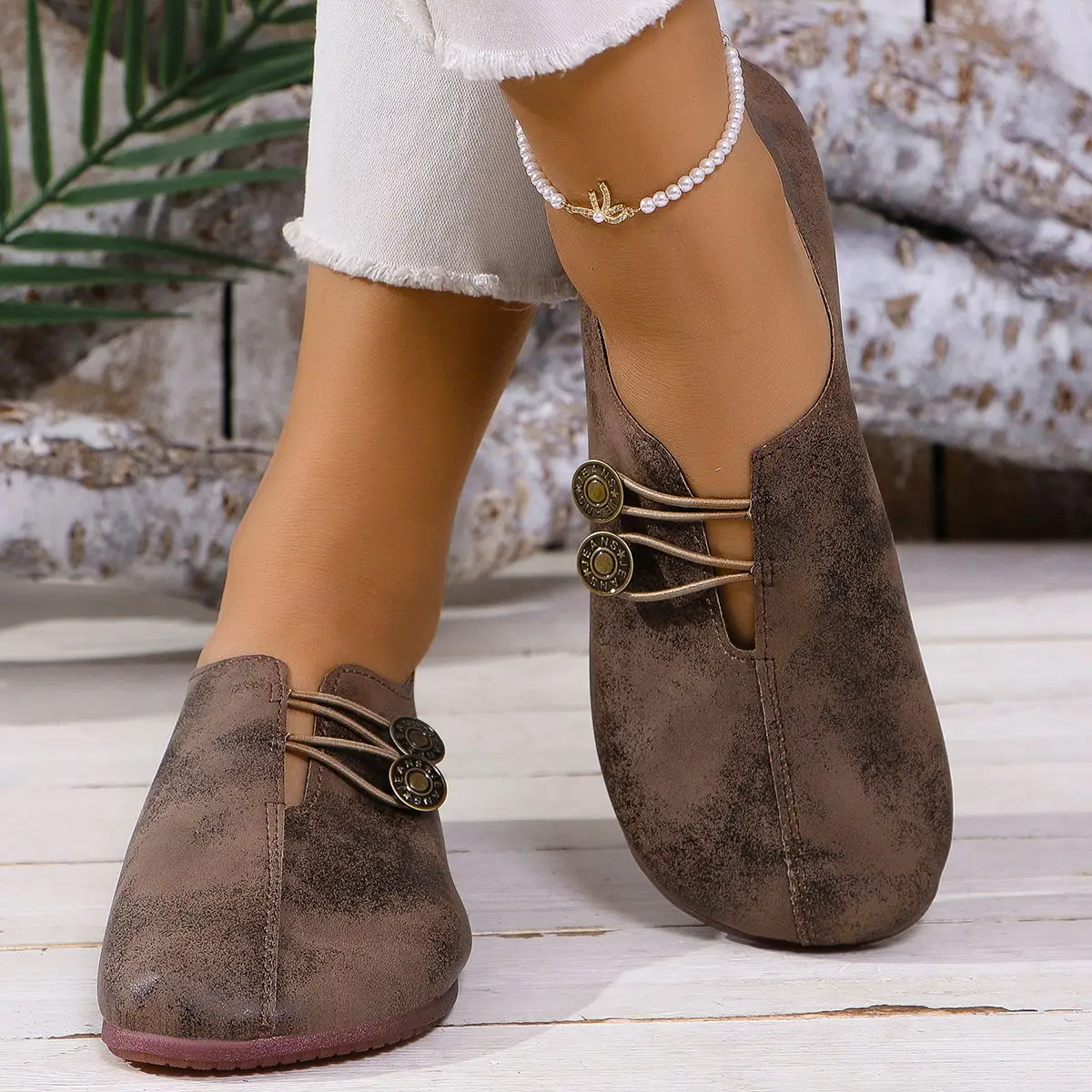 Nuevos Zapatos Planos Cómodos para Mujer, Mocasines con Detalles Metálicos de Estilo Retro, Zapatos Casuales Suaves con Aspecto Desgastado y Fáciles de Poner