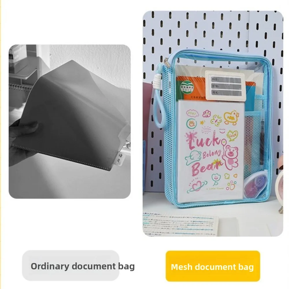 Transparent Zipper File Bag Large Capacity Handle File Folder Bags Candy Color Multifunction Storage Organizer Bag